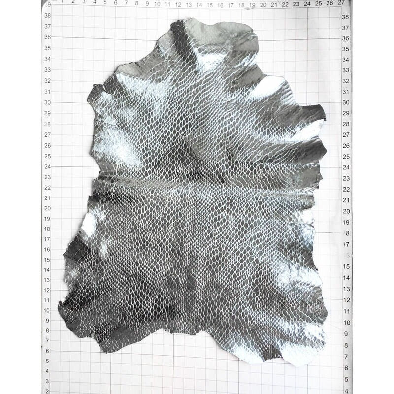 Snake Print Mirror Silver Lambskin Leather 0.9mm/2.25oz / MIRROR SNAKE 972