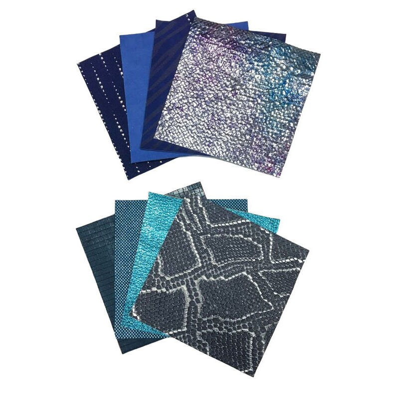 Blue Mix 4 or 8 pcs Leather Scraps 5x5in Metallic,Suede,Textured,Print
