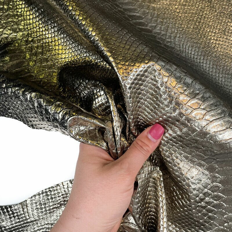 Dark Gold Lambskin Leather With Snake Print 0.4mm/1oz / GOLDEN REPTILE 1181