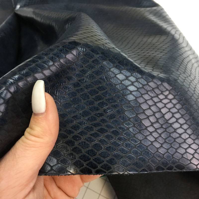 Blue Leather With Snakeskin Print 1.1mm/2.75oz / INDIAN SNAKE 715