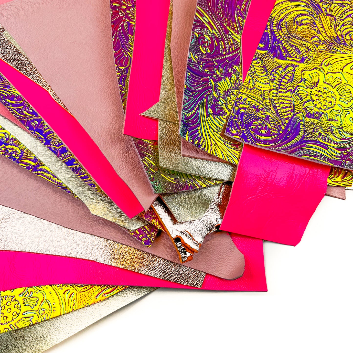 Neon Pink Barbie Holographic Gold Rose Gold Pastel Pink Scraps / All Size Pre-cut DIY Sample Mix