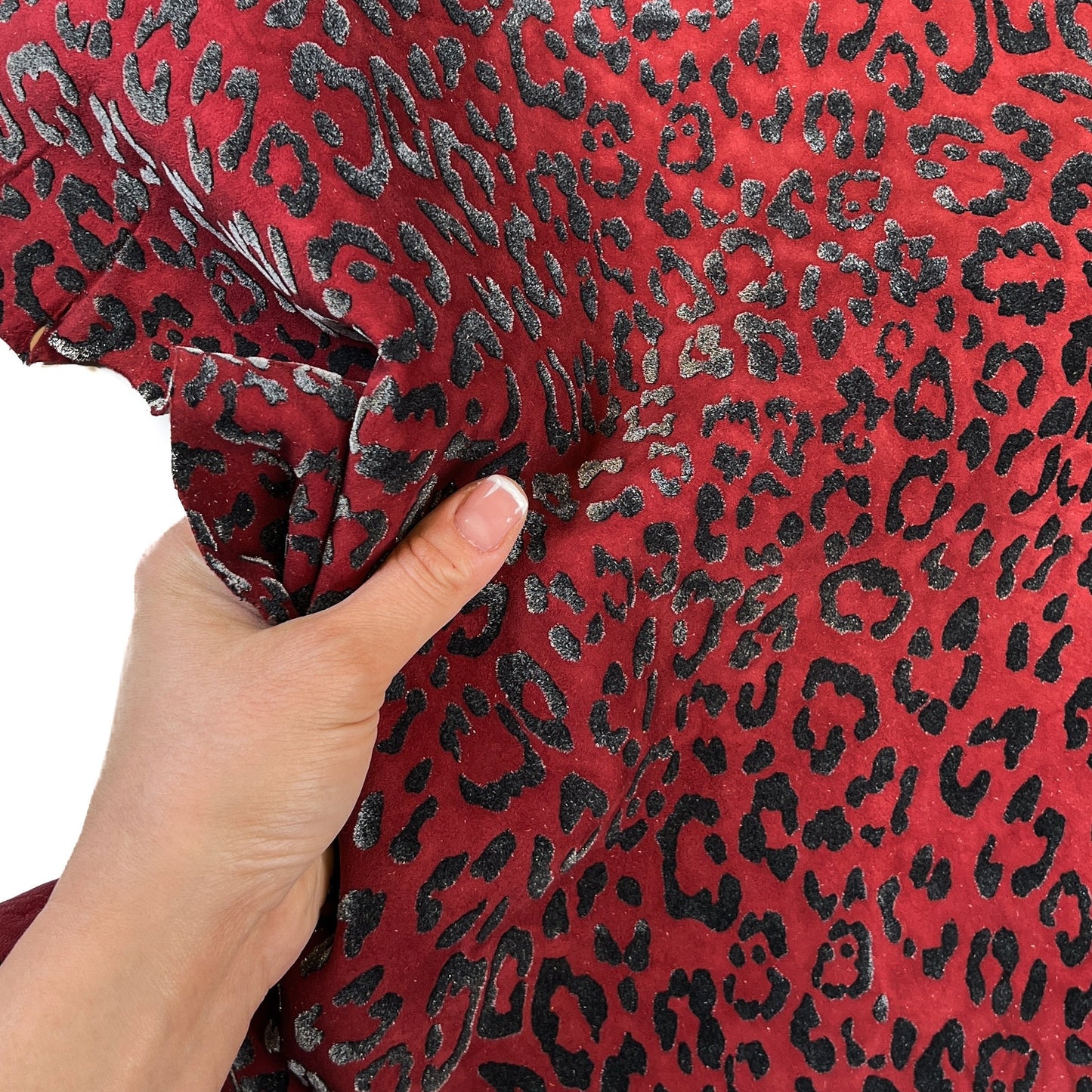Red Black Lambskin Suede With Leopard Print 0.8-1.2mm/2-3oz