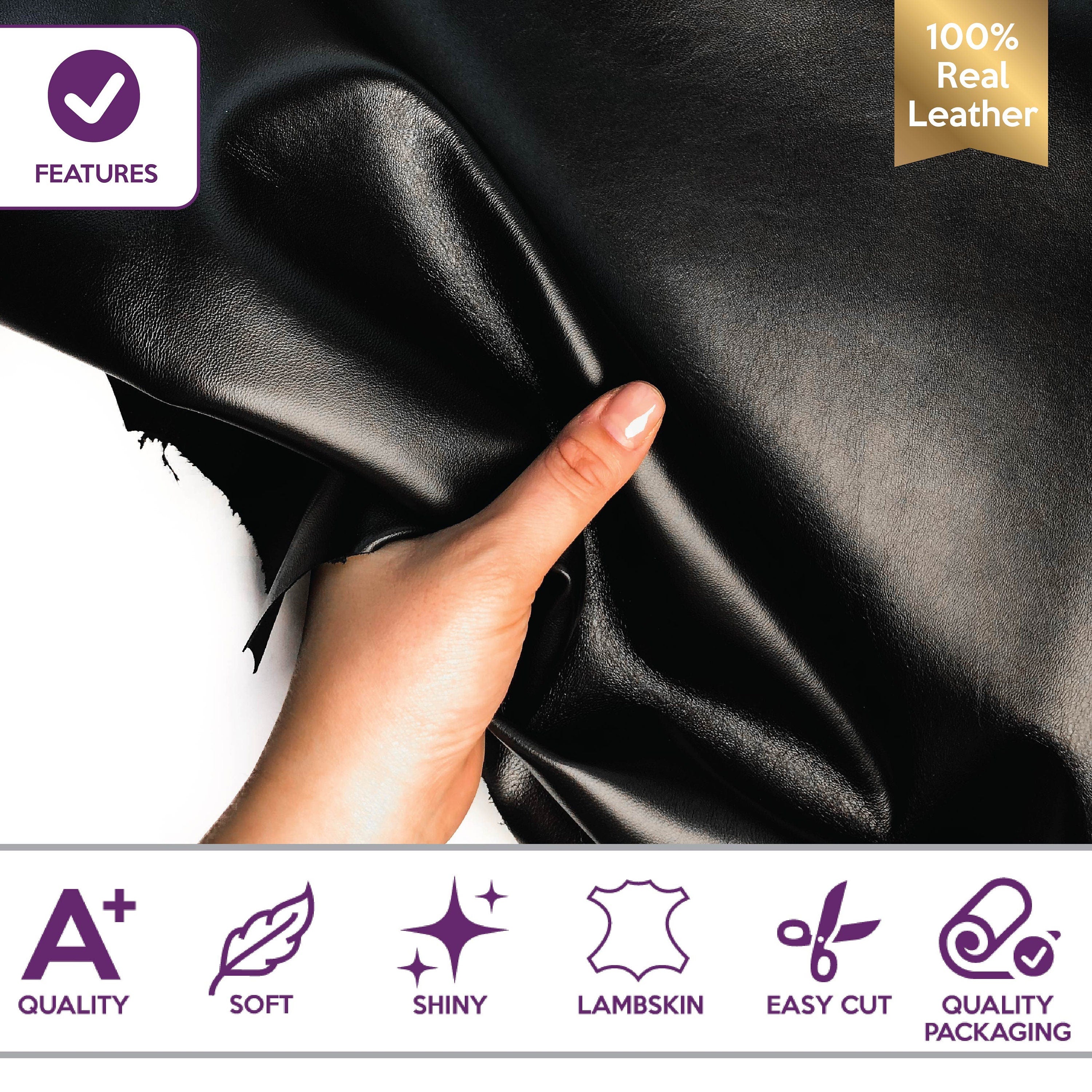 Shiny Black Lambskin Leather 0.8mm/2oz / BLACK PHANTOM 515