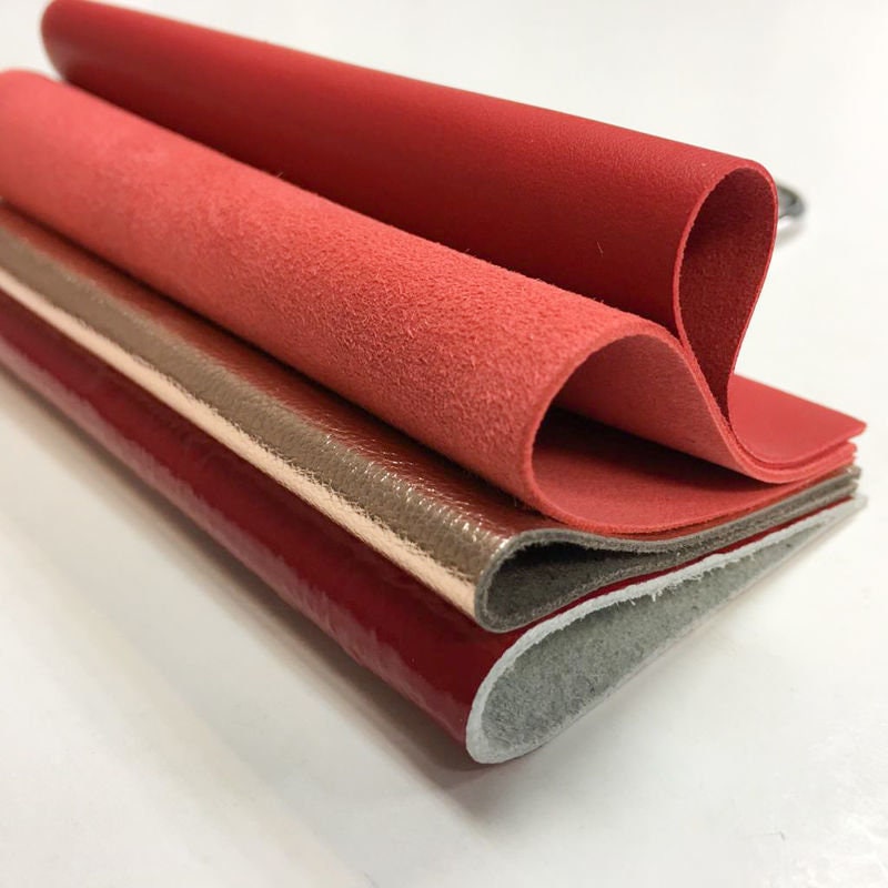 Red & Rose Gold Leather Mix 5x5in Sheets Four Real Pieces
