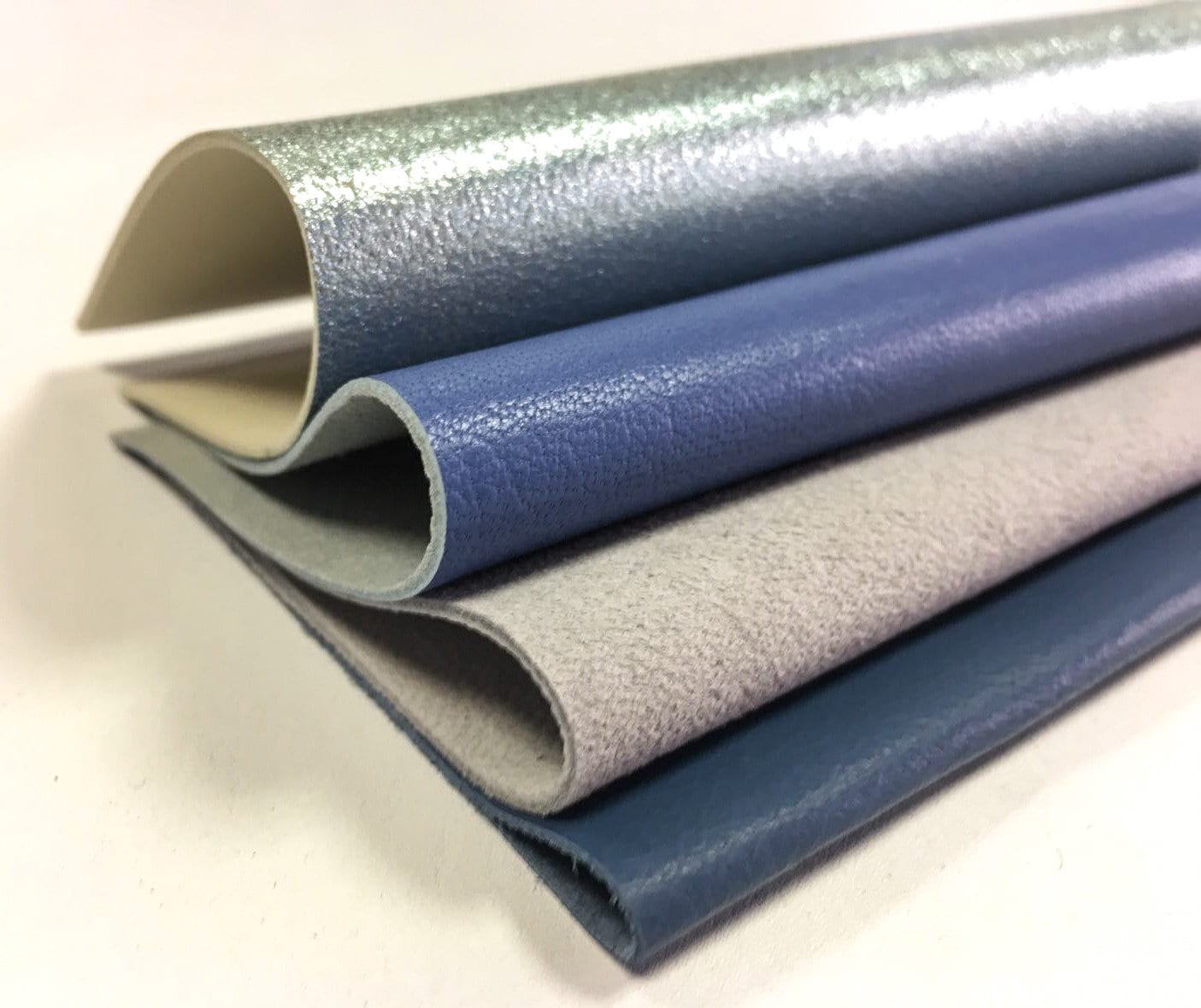 Blue, Gray Mix 5x5in Leather Scrap 4 pcs Meatllic Silver, Sude