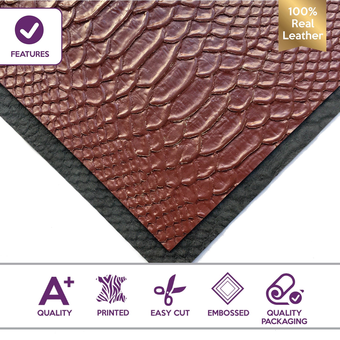 Red Lambskin Sheets With Print 2oz/0.9mm / BURGUNDY SNAKE 856