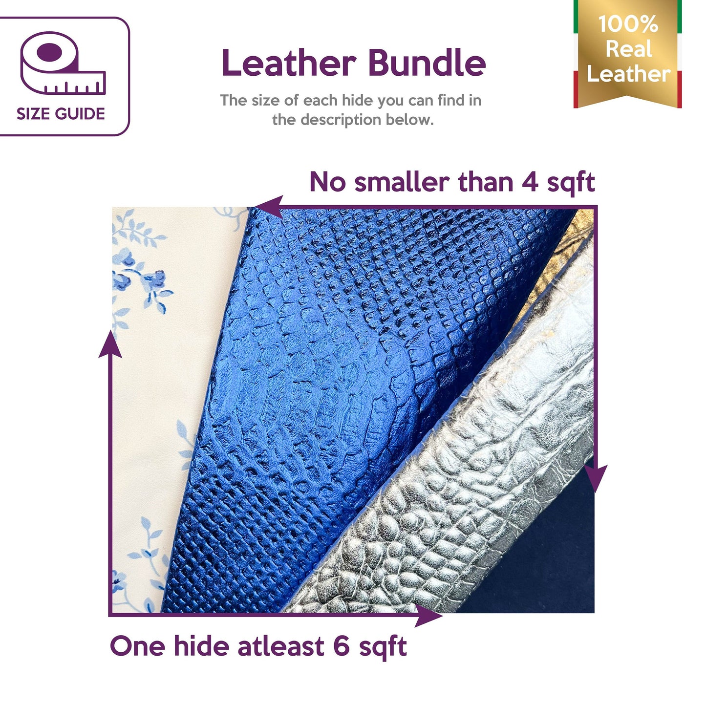 Blue Flower Metallic Animal LambskinPrint Suede Skins BUNDLE of 4