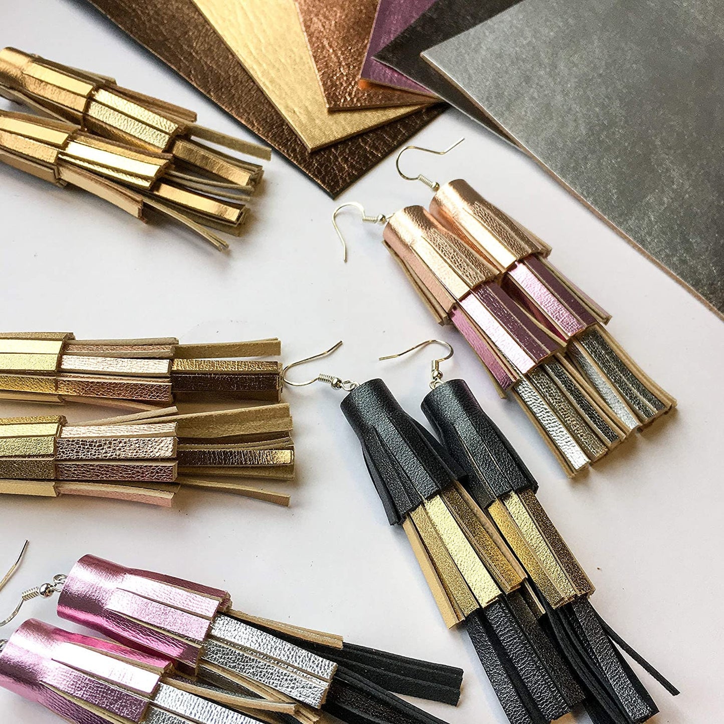 Metallic Lambskin 5x5in Scraps 6 pcs - Silver, Gold, Bronze, Pink / 0.7-1.0 mm/1.75-2.5oz