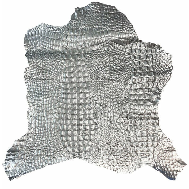Metallic Matte Silver Crocodile Print Lambskin 0.7mm/1.75oz / MATTE SILVER CROCODILE 1046