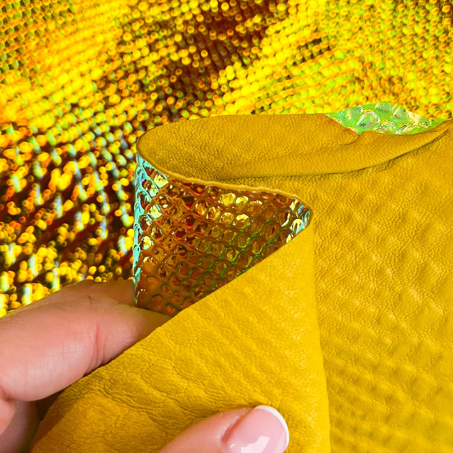 Metallic Holographic Lambskin With Snake Print 1.1mm/2.75oz Yellow HOLO SNAKE 1461