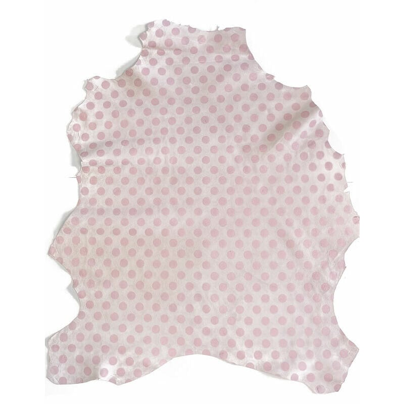 White Lambskin Suede With Pink Dots 1mm/2.5oz DUSTY PINK DOTS 1090