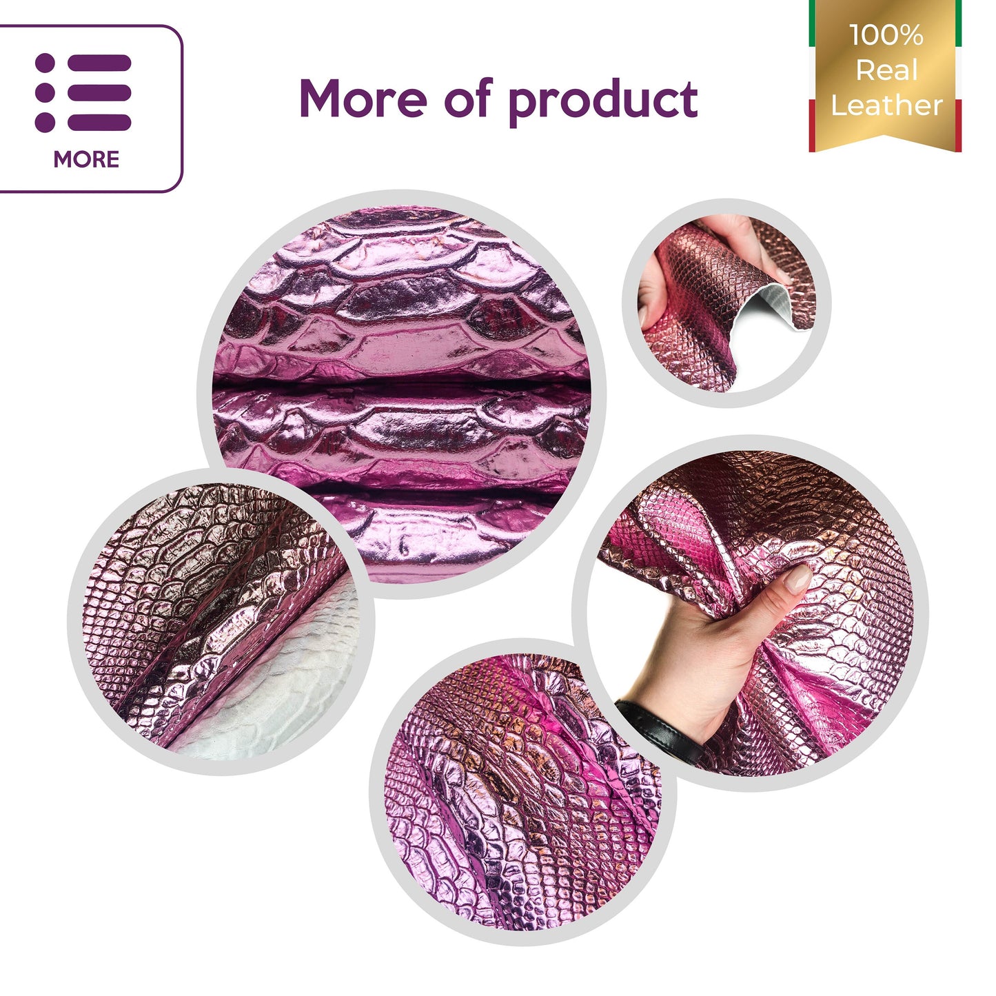 Pink Metallic Lambskin With Snake Print 0.9mm/2.25oz ROSE SNAKE 1035