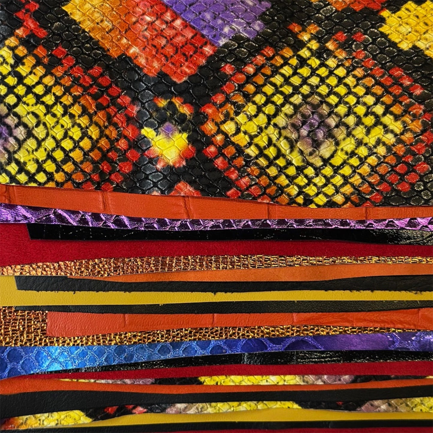 Crazy Snake Print Mix Limited Leather Remnant Packs 0.8-1.3mm/2-3.25oz