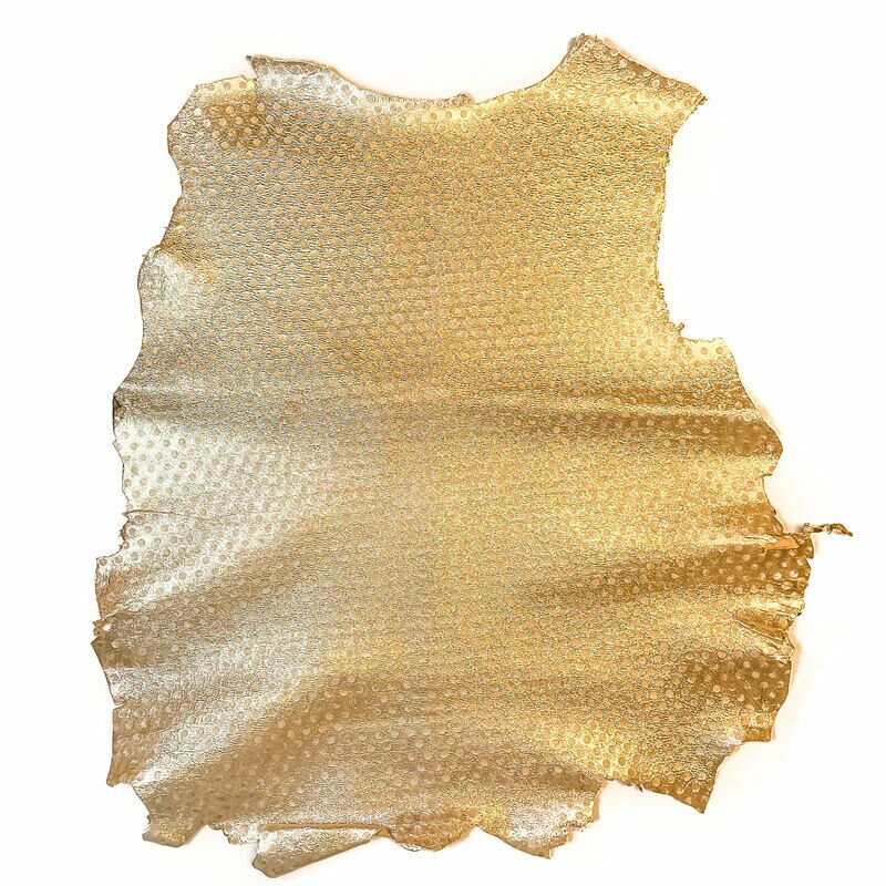 Shiny Light Gold Dotted Print Lambskin 1.0mm/2.5oz / GOLD DOTS 1363