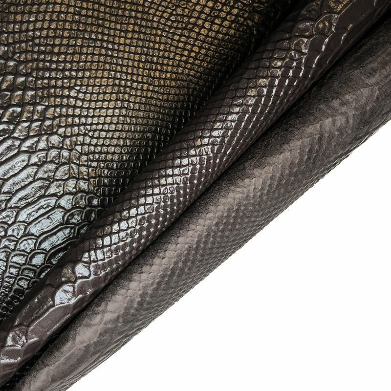Dark Brown Lambskin Leather With Snake Print 0.7mm/1.75oz / DARK BROWN SNAKE 1038