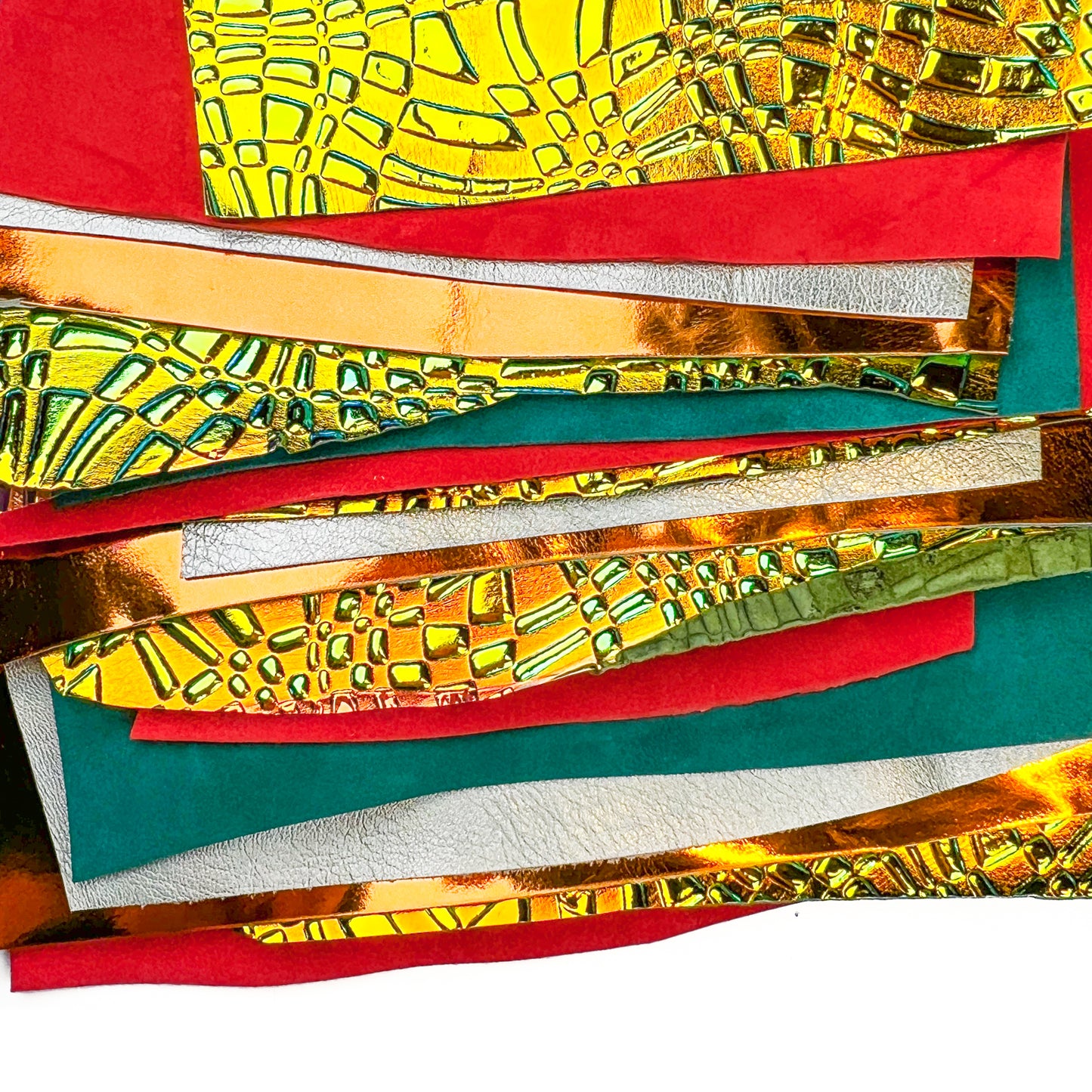 Bright Dark 3D Holographic Orange Red Green Gold Bronze Suede Leather Scraps All Size Pre-cut DIY Sample Mix