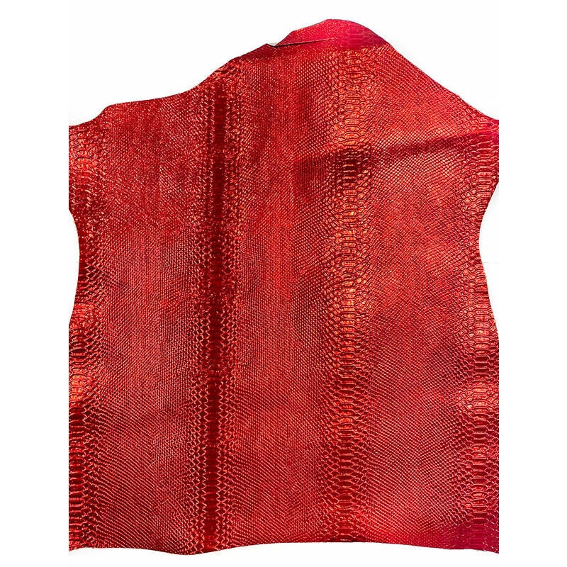 Red Metallic Lambskin Hides With Snake Print 0.7mm/1.75oz / RUBY SNAKE 1182