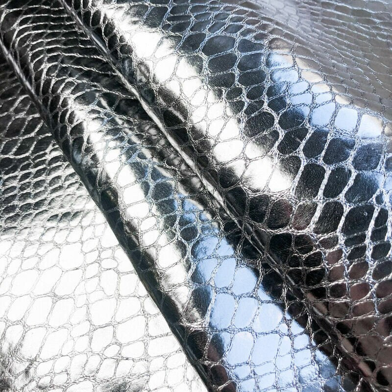 Snake Print Mirror Silver Lambskin Leather 0.9mm/2.25oz / MIRROR SNAKE 972