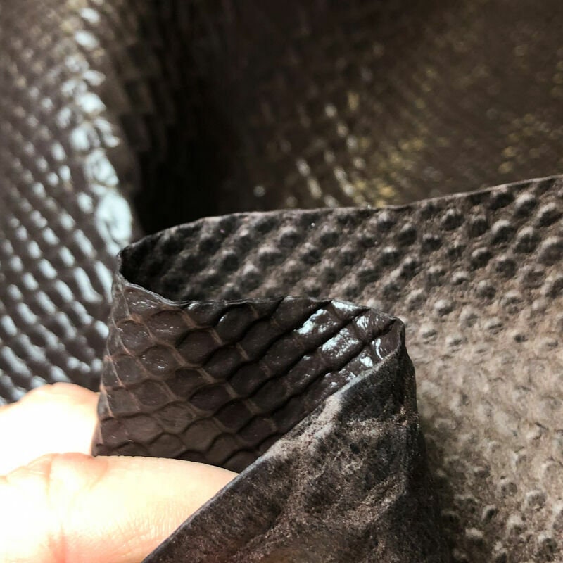 Dark Brown Lambskin Leather With Snake Print 0.7mm/1.75oz / DARK BROWN SNAKE 1038