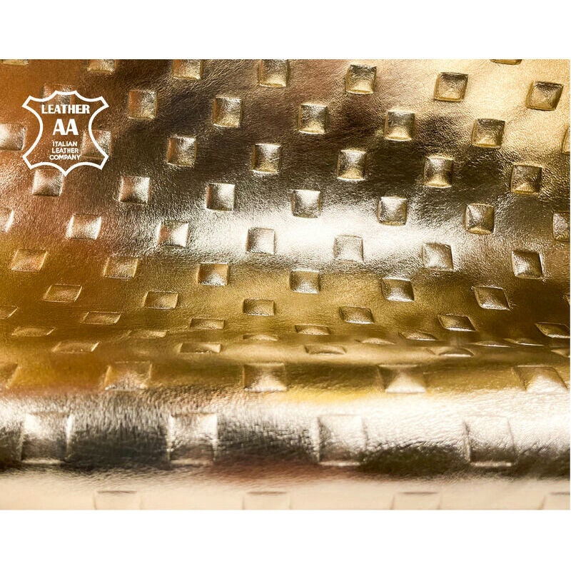 Metallic Gold Lambskin With Embossed Pyramid Studs 0.6mm/1.5oz / GOLD STUDS 1078