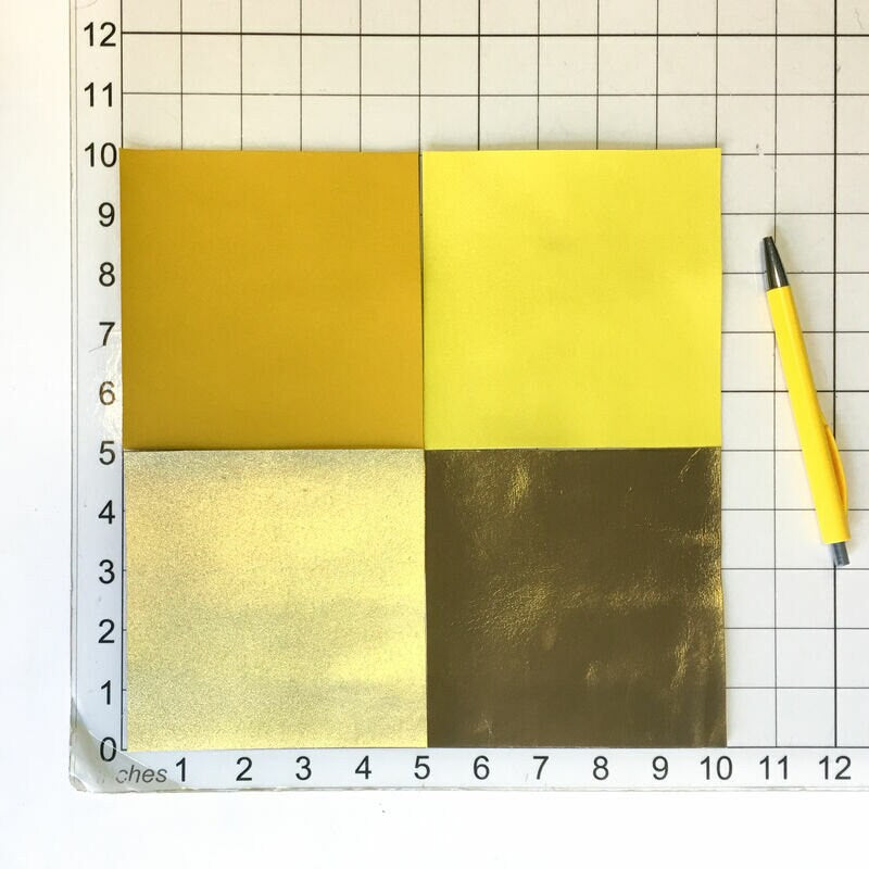 Yellow Leather Set 5x5in Four Genuine Pieces- Yellow And Gold
