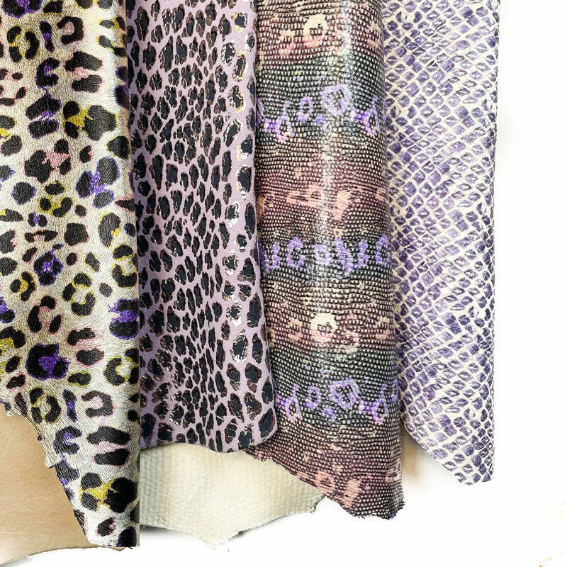 Purple Lambskin Hides 0.7-1.0mm/1.75-2.5oz / LAVENDER PRINT MIX 1364