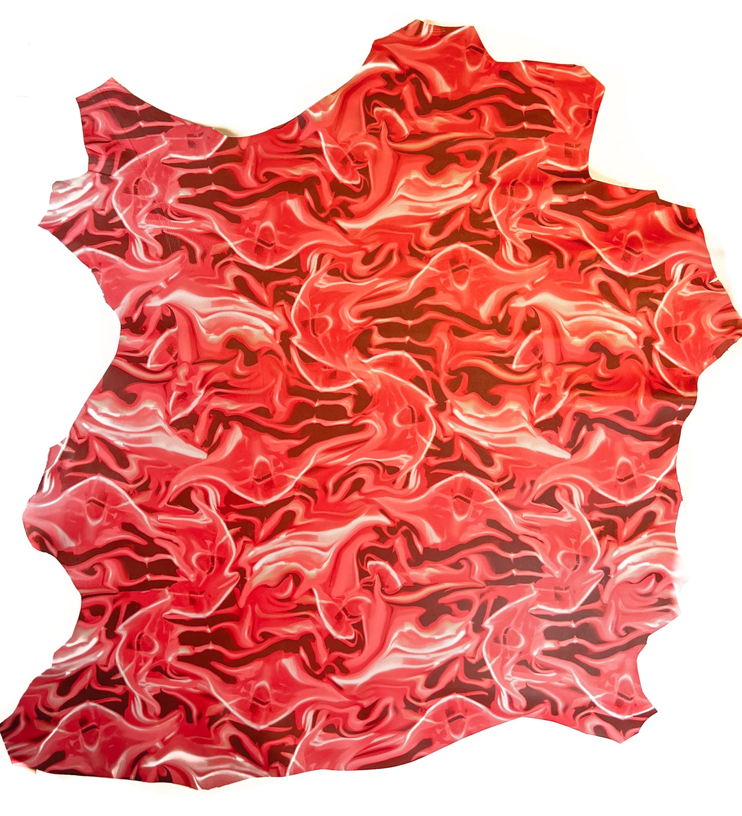 Red Abstract Tie Dye Rose Lambskin With Print Thick 1.1mm/2.75oz / 1452