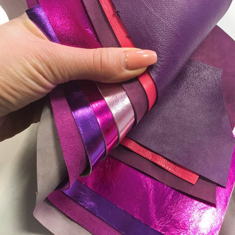 Purple Leather Scraps Genuine Pink and Violet Sheep Craft Pieces Small Remnants