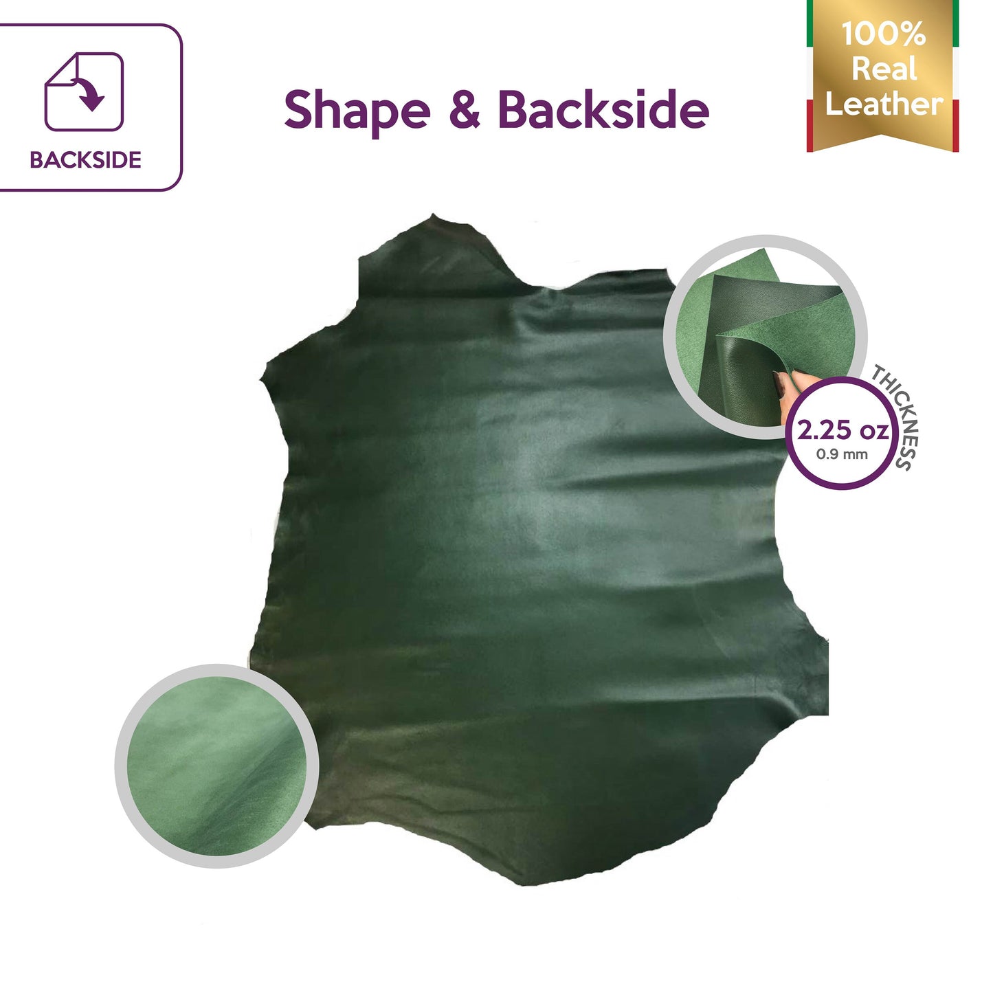 Dark Green Lambskin Leather Thick 0.9mm/2.25oz / KOMBU GREEN 590