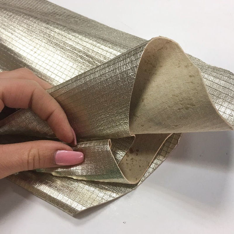 Light Gold Metallic Lambskin With Print 1.0mm/2.5oz / GOLD SQUARES 791