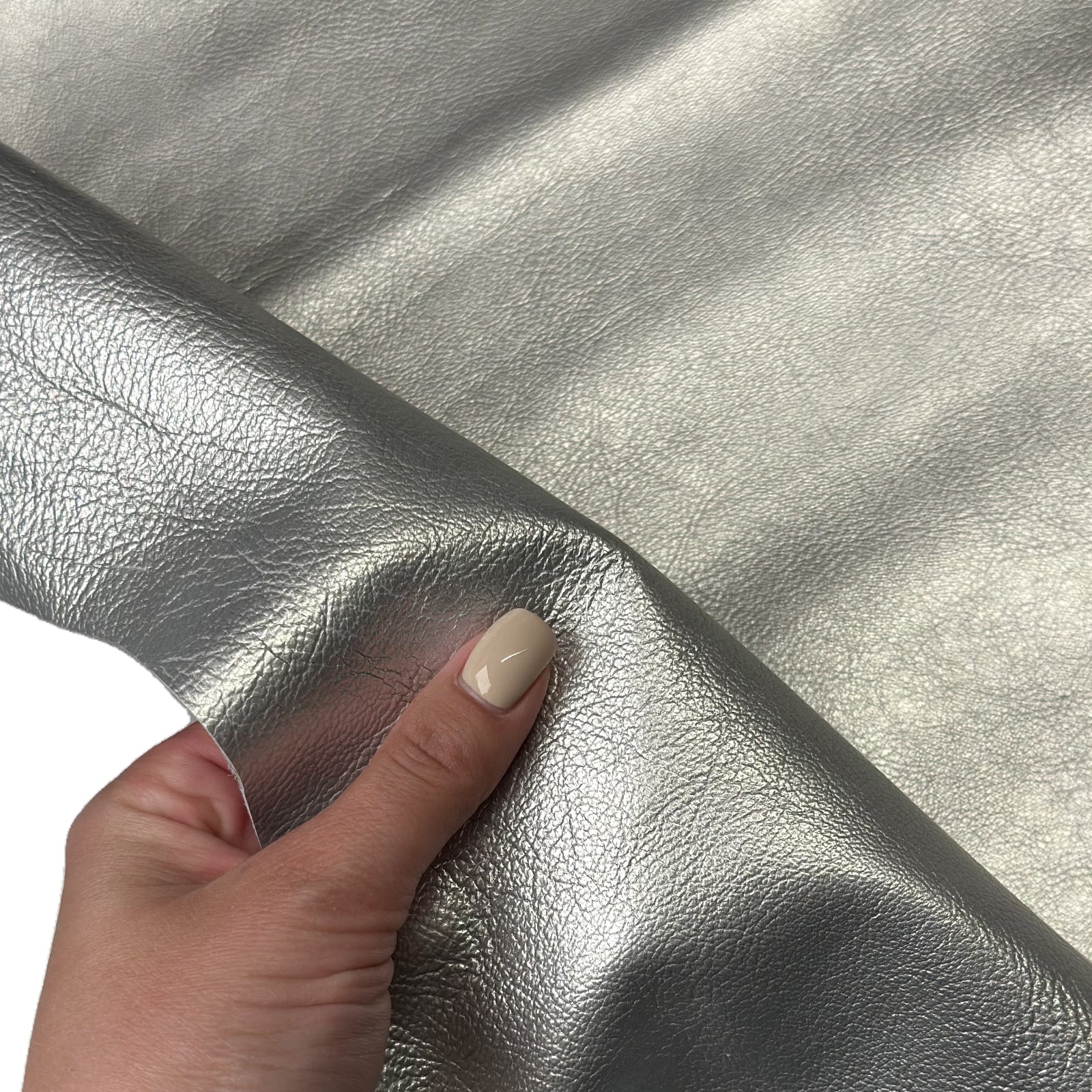 Metallic Silver Lambskin Leather 6, 7, 9 sqft Sterling 0.8mm // 2oz Pieces 1726