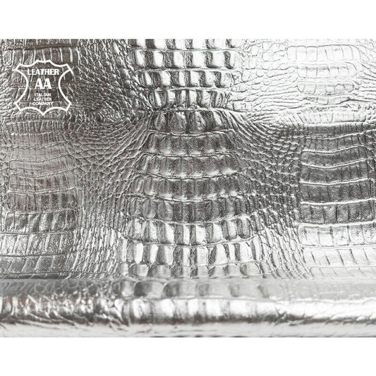 Metallic Silver Alligator Print Lambskin 0.6mm/1.5oz / SILVER ALLIGATOR 1211