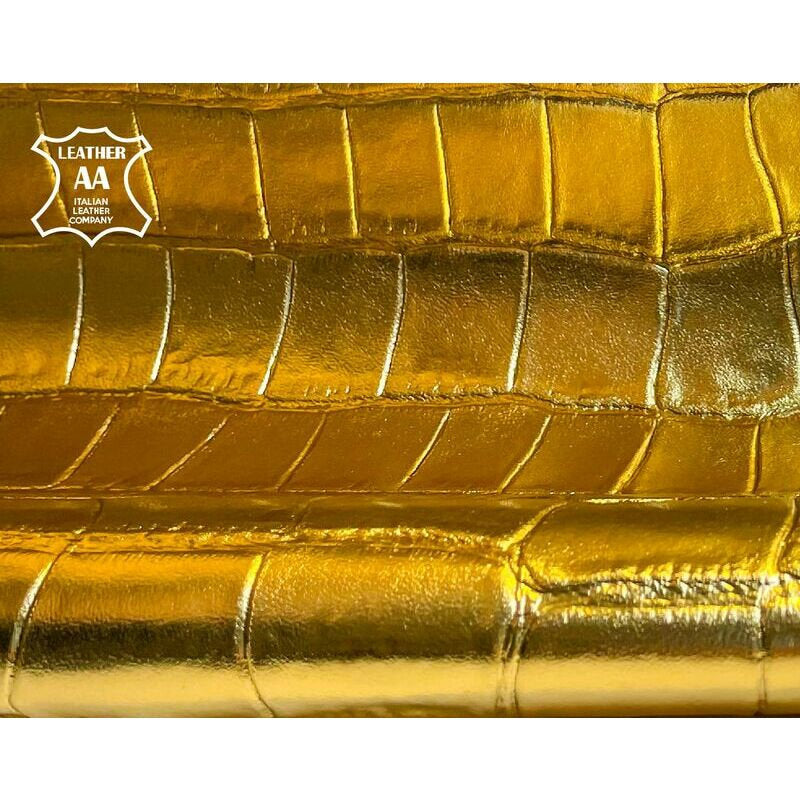 Gold Lambskin Leather With Crocodile Print 0.8mm/2oz / GOLD ALLIGATOR 1315