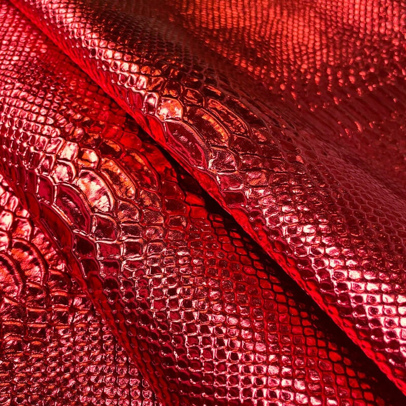 Red Metallic Lambskin Hides With Snake Print 0.7mm/1.75oz / RUBY SNAKE 1182