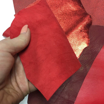 Red Leather Scraps Mix Pieces Small Burgundy Samples