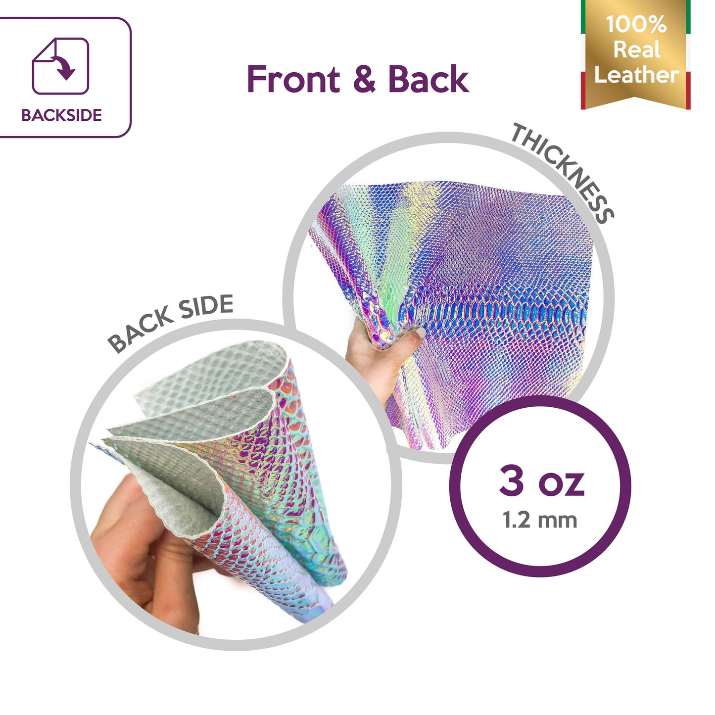 Holographic Lambskin Sheets With Snakeskin Print 1.2mm/3oz / HOLO SNAKE 977