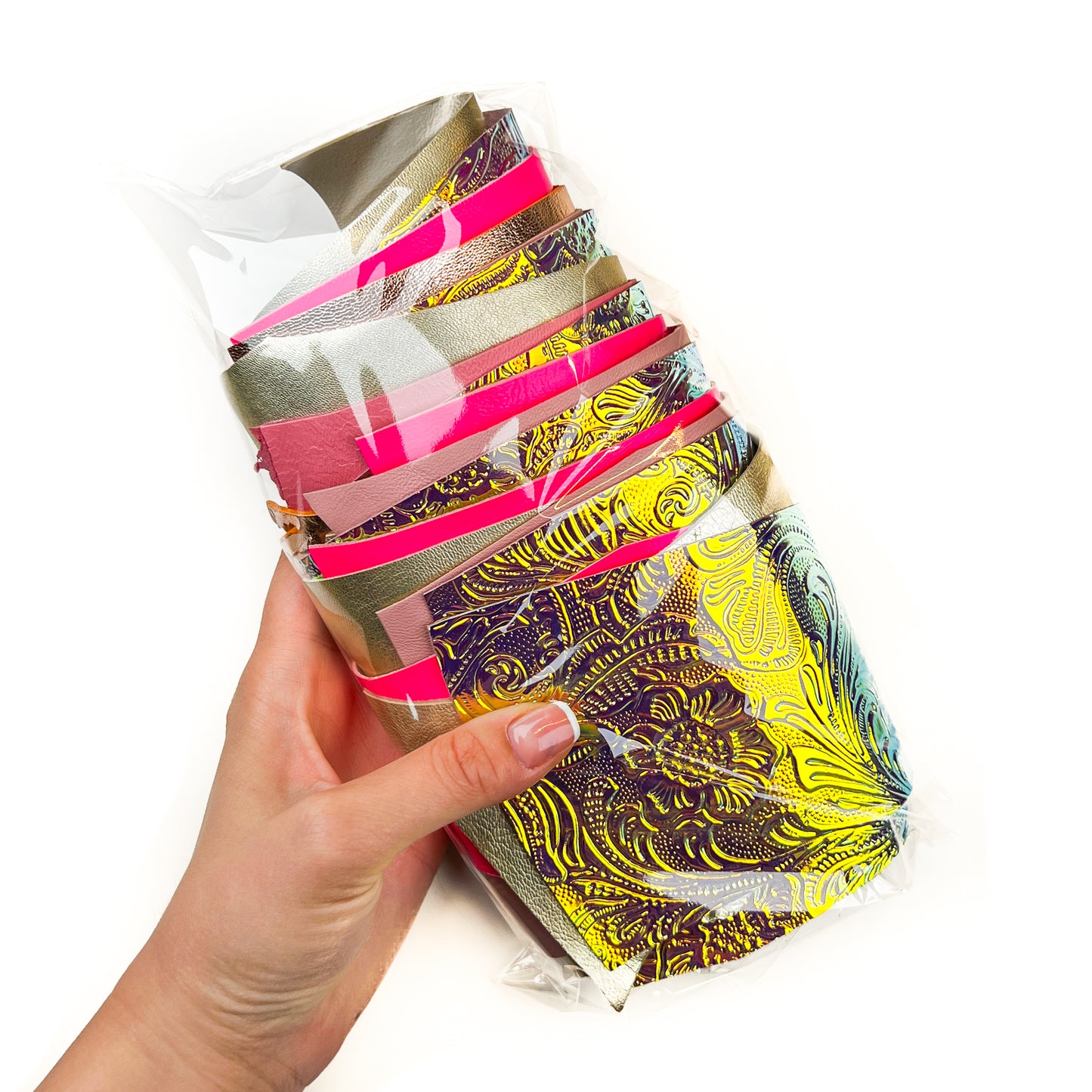 Neon Pink Barbie Holographic Gold Rose Gold Pastel Pink Scraps / All Size Pre-cut DIY Sample Mix