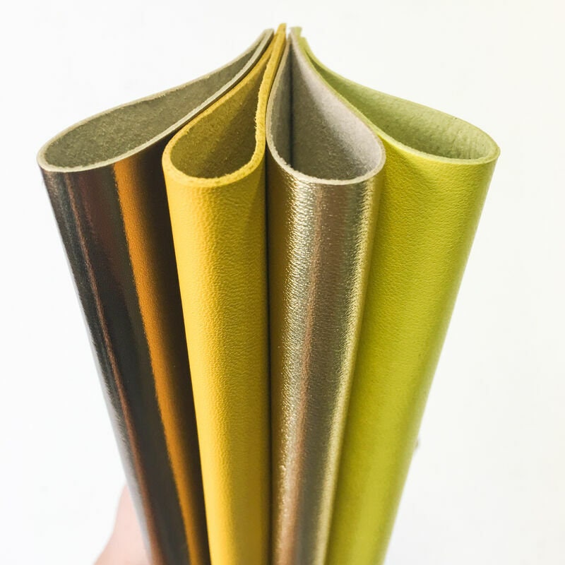 Yellow Leather Set 5x5in Four Genuine Pieces- Yellow And Gold