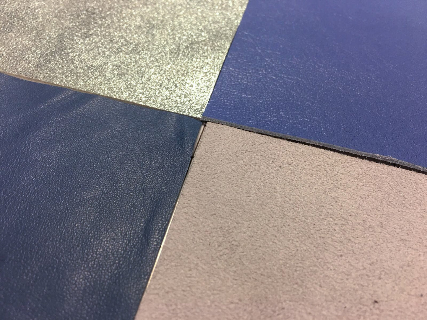 Blue, Gray Mix 5x5in Leather Scrap 4 pcs Meatllic Silver, Sude