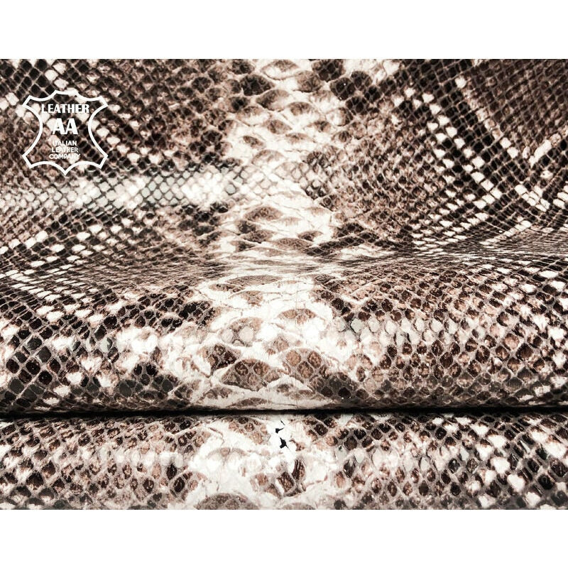 Shiny Snakeskin Print Lambskin Leather 0.9mm/2.25oz / BROWN WHITE SNAKE 981