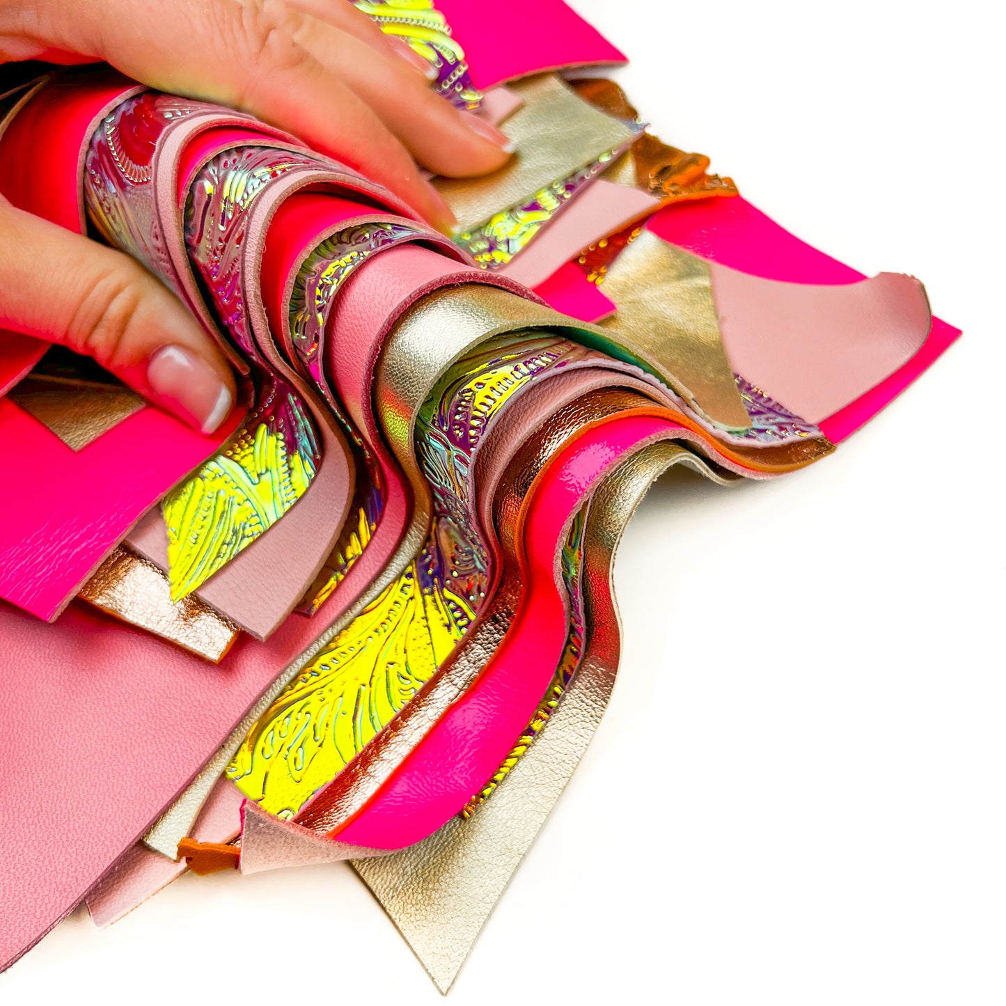 Neon Pink Barbie Holographic Gold Rose Gold Pastel Pink Scraps / All Size Pre-cut DIY Sample Mix