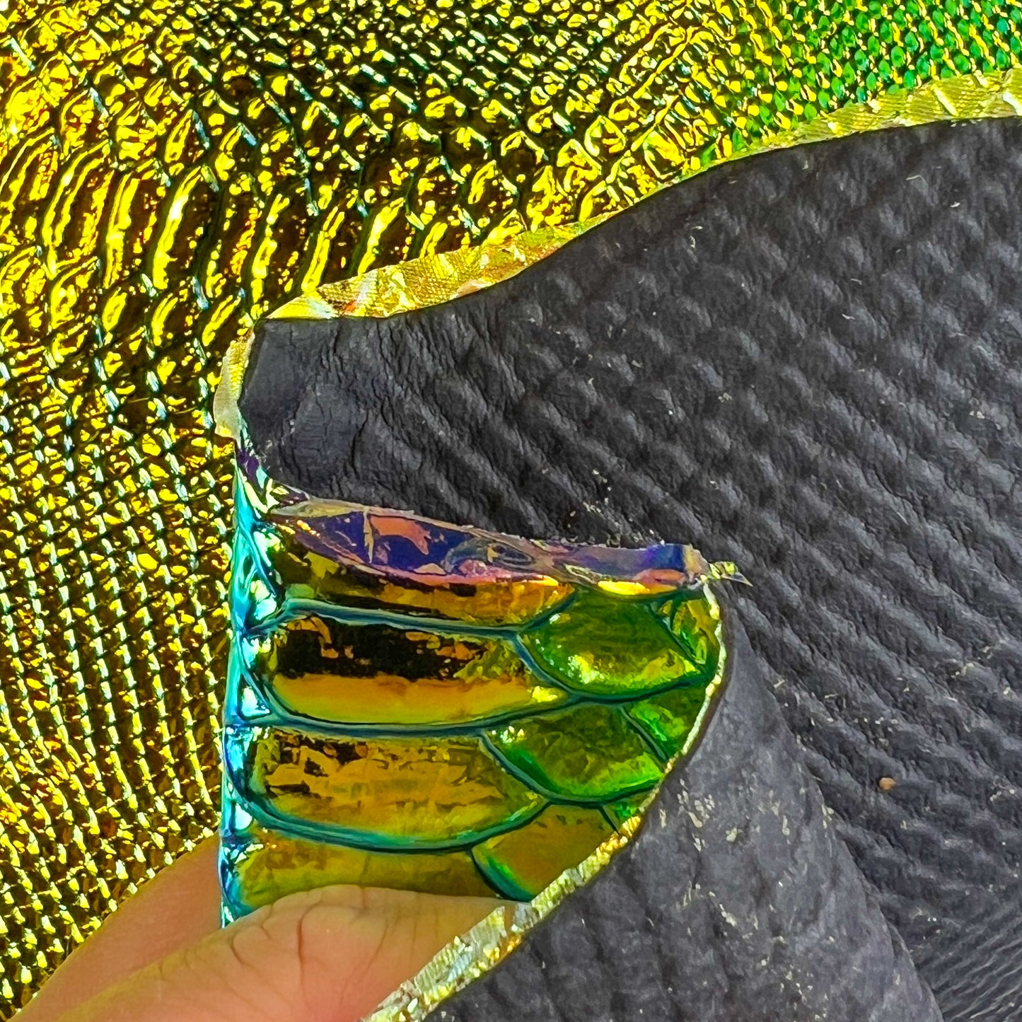 Metallic Holographic Lambskin With Snake Print Thick 1.1mm/2.75oz Black HOLO SNAKE 1460