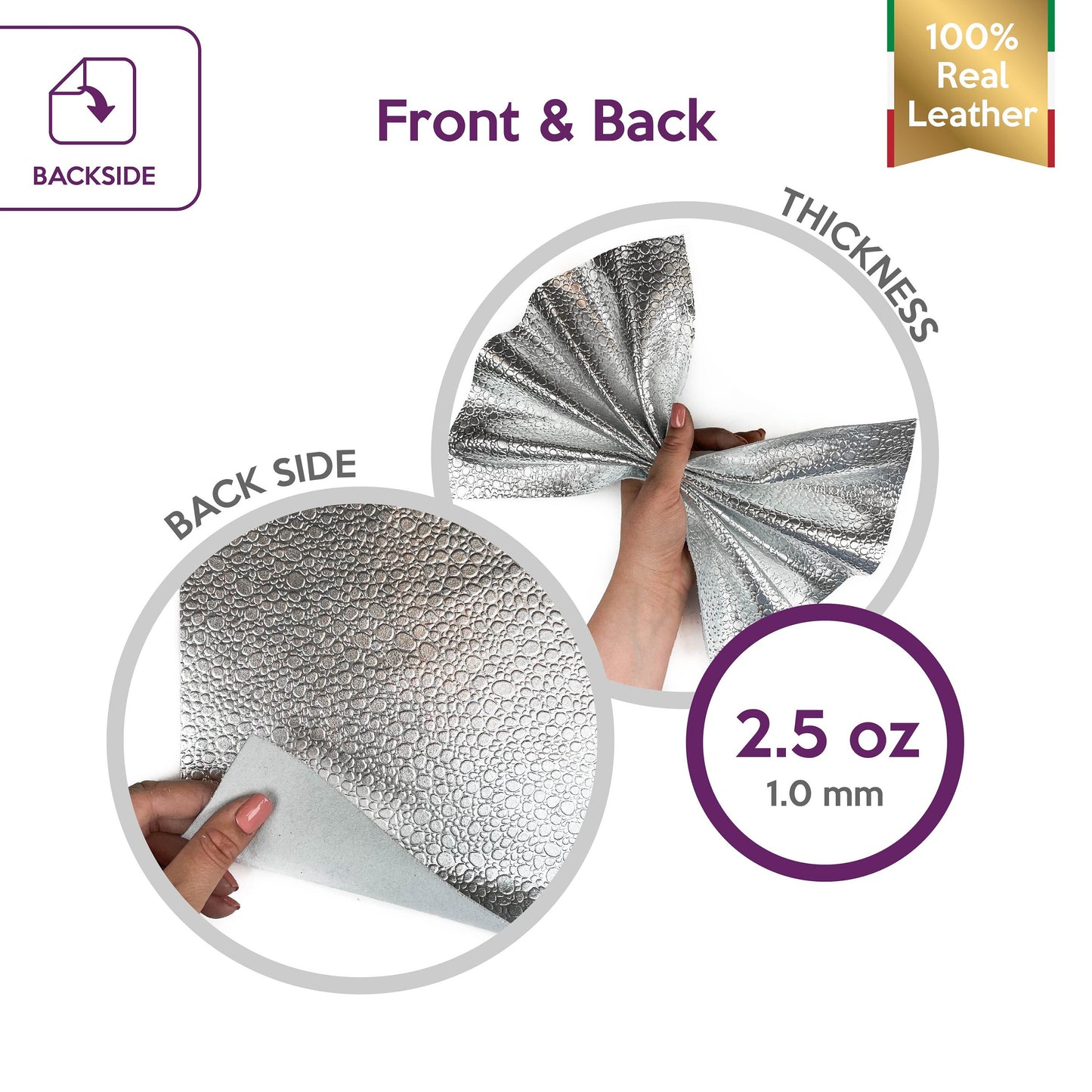 Metallic Silver Lambskin Sheets With Print 1.0mm/2.5oz / SILVER DROPS 1194