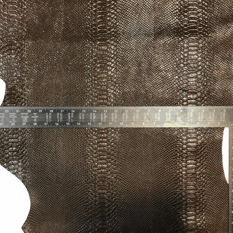 Dark Brown Lambskin Leather With Snake Print 0.7mm/1.75oz / DARK BROWN SNAKE 1038