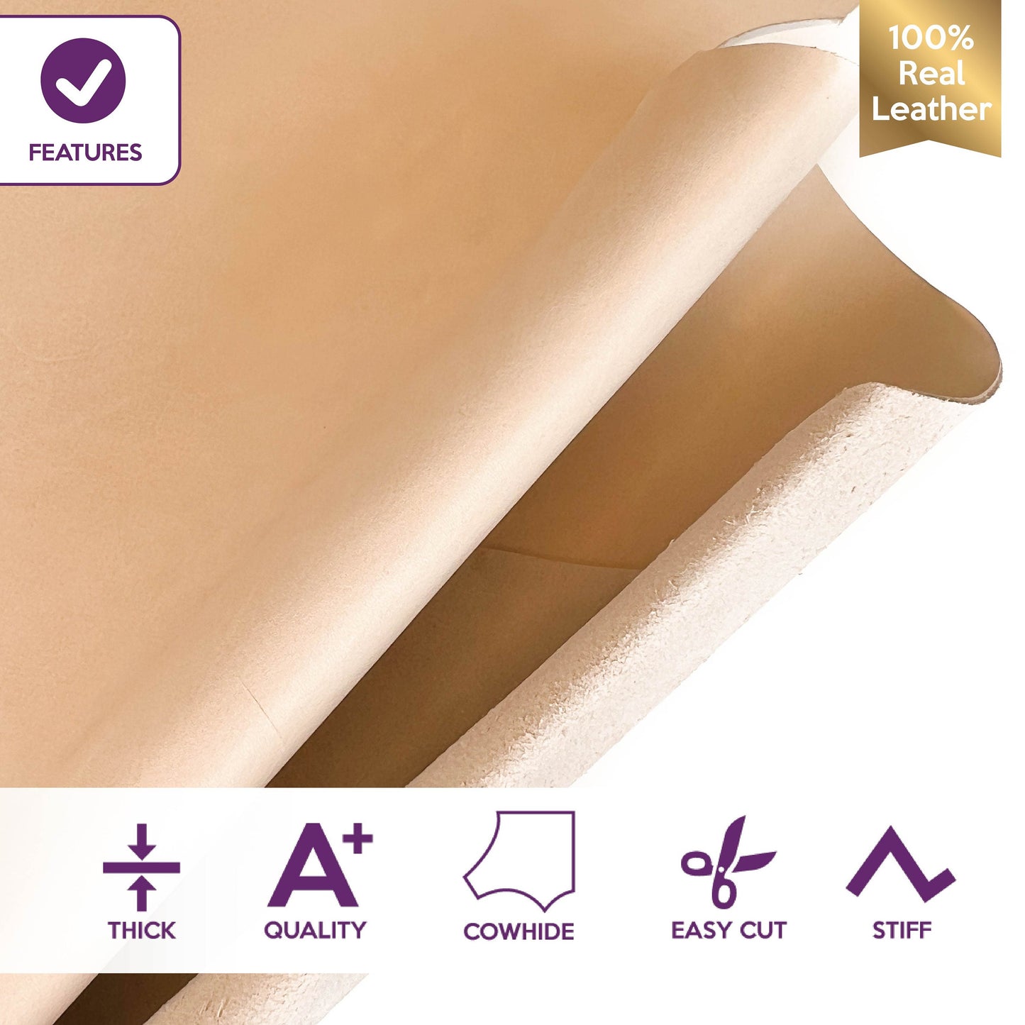 Natural Vegetable Tanned Leather Calf Hide 1.5mm / 3.75 oz