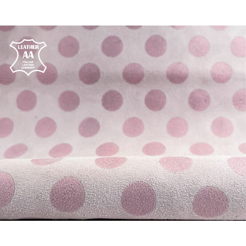 White Lambskin Suede With Pink Dots 1mm/2.5oz DUSTY PINK DOTS 1090