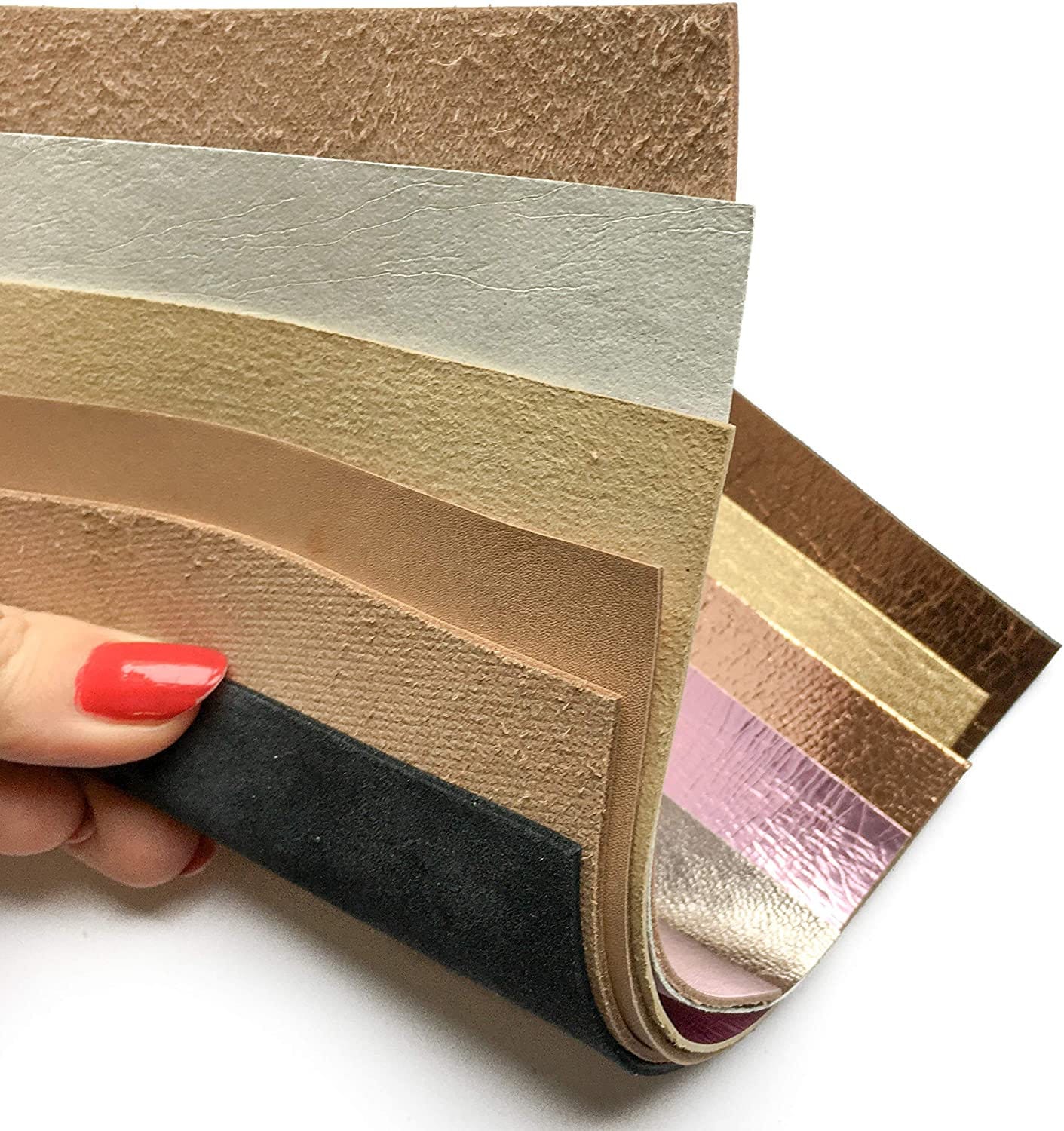 Metallic Lambskin 5x5in Scraps 6 pcs - Silver, Gold, Bronze, Pink / 0.7-1.0 mm/1.75-2.5oz