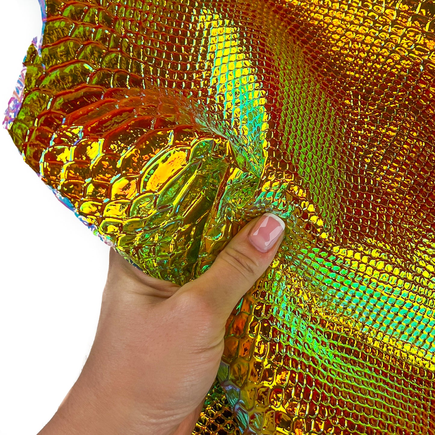 Metallic Holographic Lambskin With Snake Print 1.1mm/2.75oz Yellow HOLO SNAKE 1461