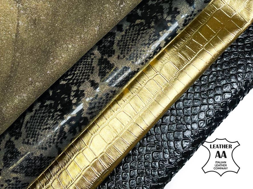Metallic Sparkly Animal Print Lambskin Bundle of 4 Italian Skins 0.7-0.9mm/1.75-2.25oz