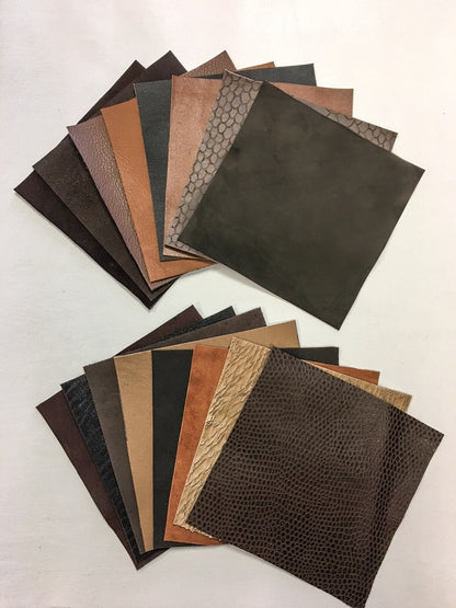 4 or 8 pcs Of Brown Shades 5x5in Genuine Leather Scraps
